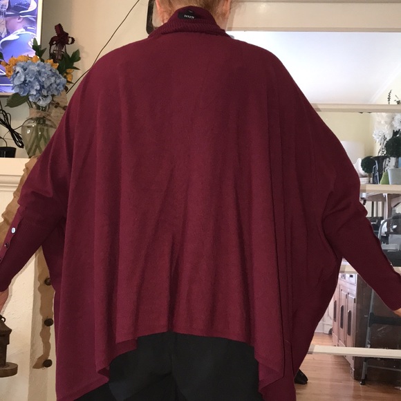 Alfani Burgundy Poncho Sweater Turtleneck Top - Picture 4 of 12